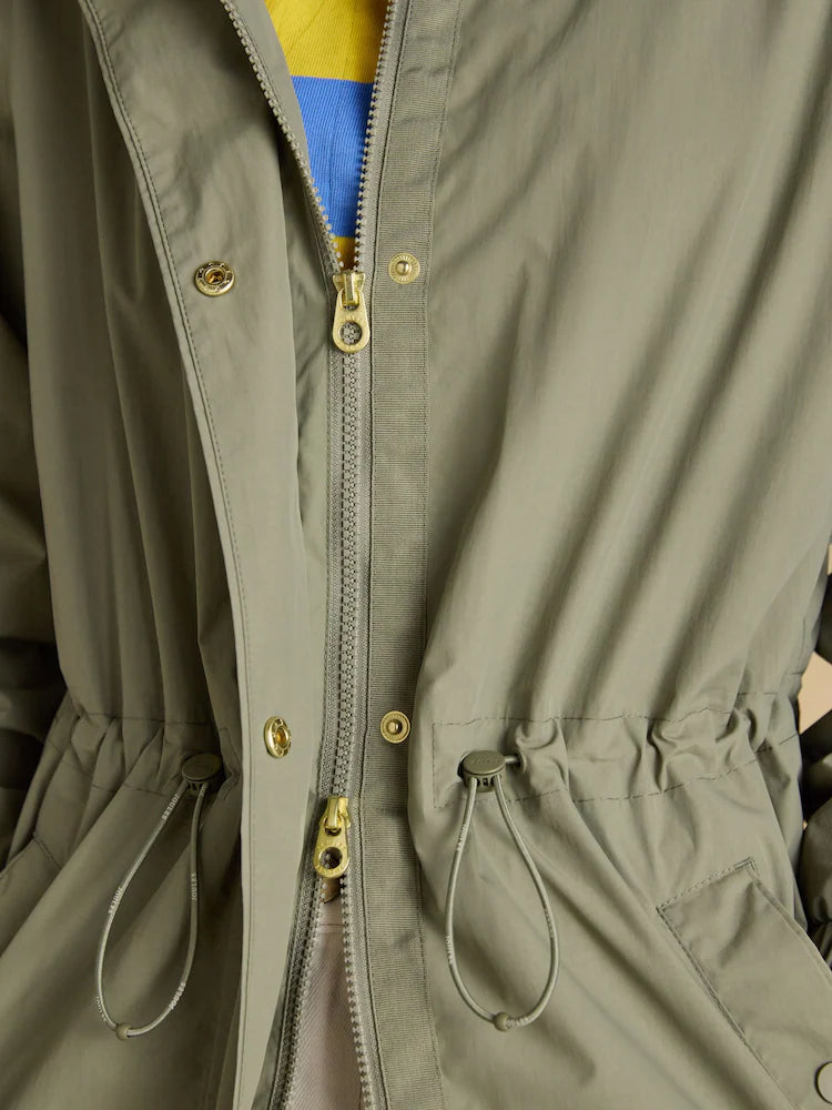 Joules Hensley Khaki Green Longline Waterproof Coat with Packable Hood