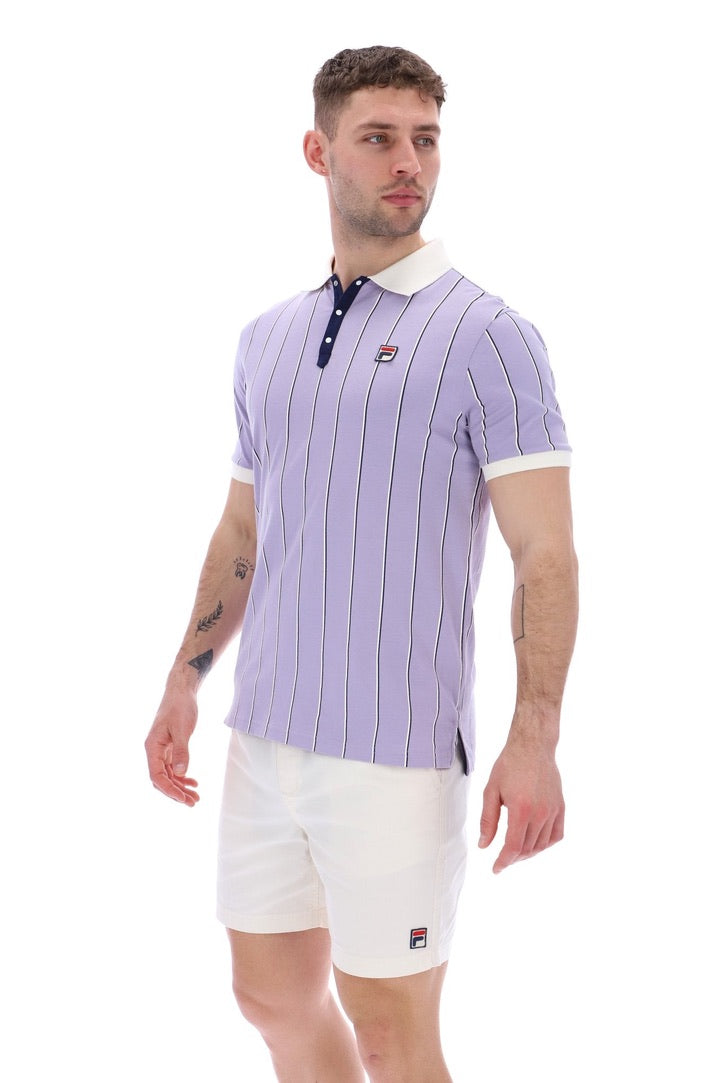 FILA Brett Double Stripe Polo Shirt - Wisteria/Gardenia/Navy