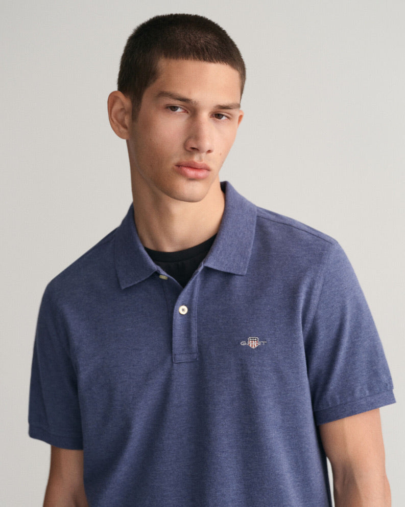 Gant Regular Fit Shield SS Pique Polo Shirt - Dark Jeans Blue Melange