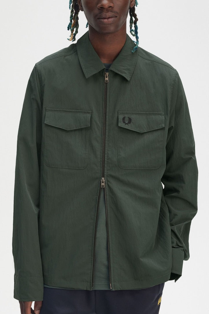Fred Perry Zip Through Overshirt - Court Green