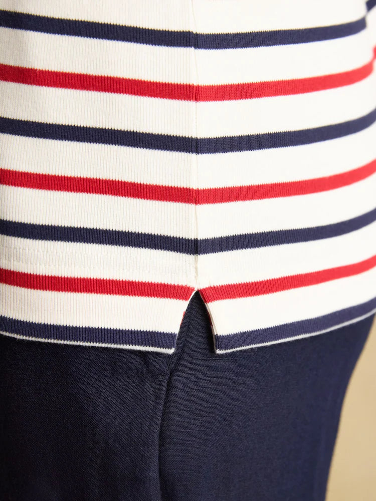 Joules Harbour Navy & Red Striped Boat Neck Long Sleeve Breton Top