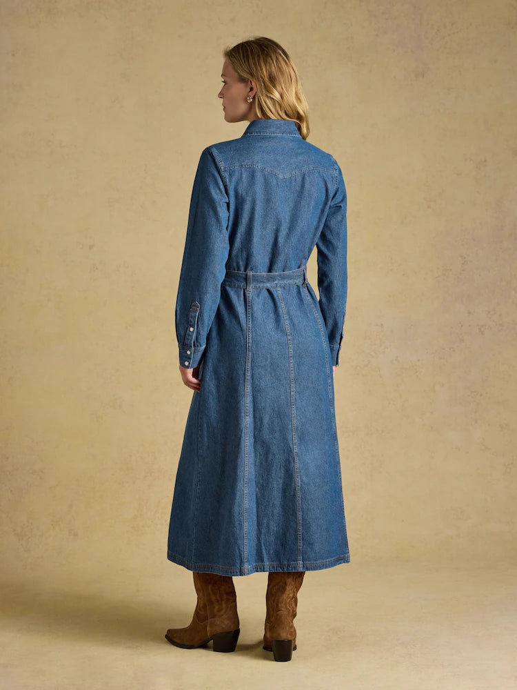 Joules Denim Blue Tie Waist Shirt Dress