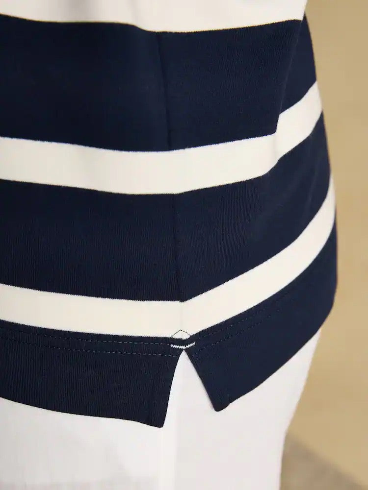 Joules Saunton Navy & Cream Striped Cotton Blend Sweatshirt with Buttoned Funnel Neck