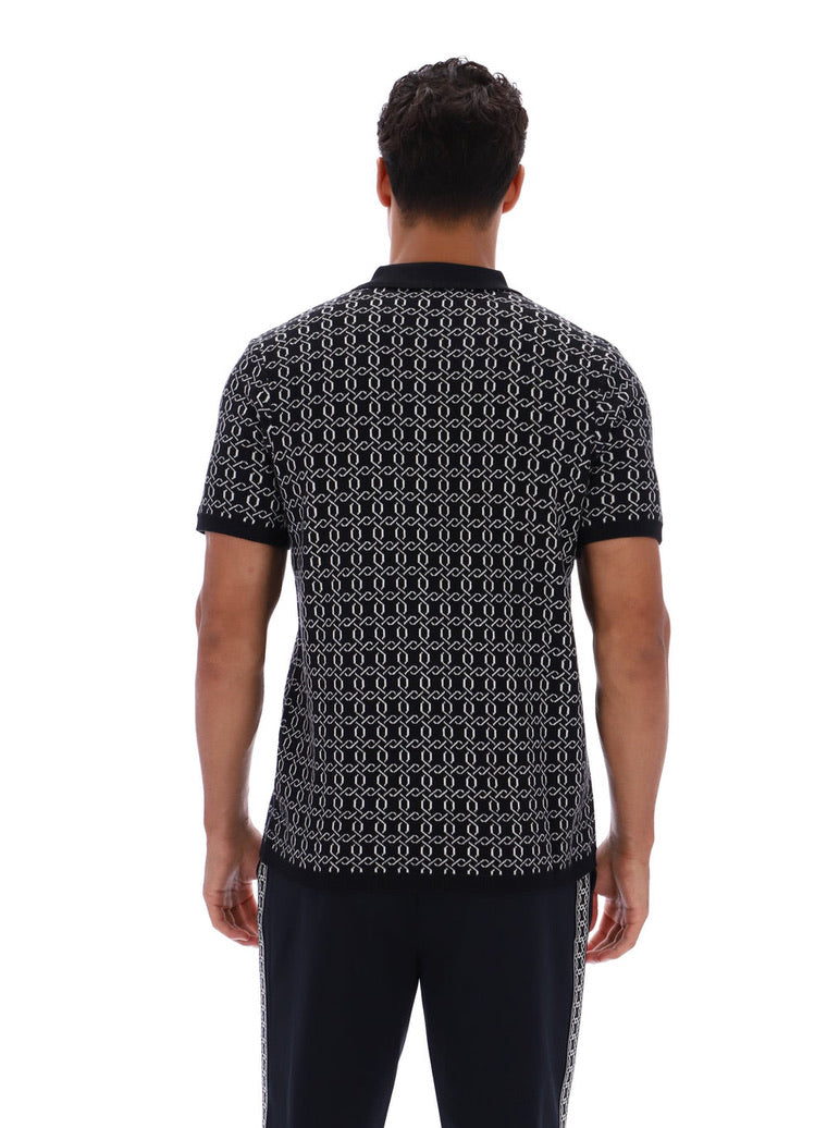 Fila Jackson Jacquard Knitted Zip Polo Shirt - Black
