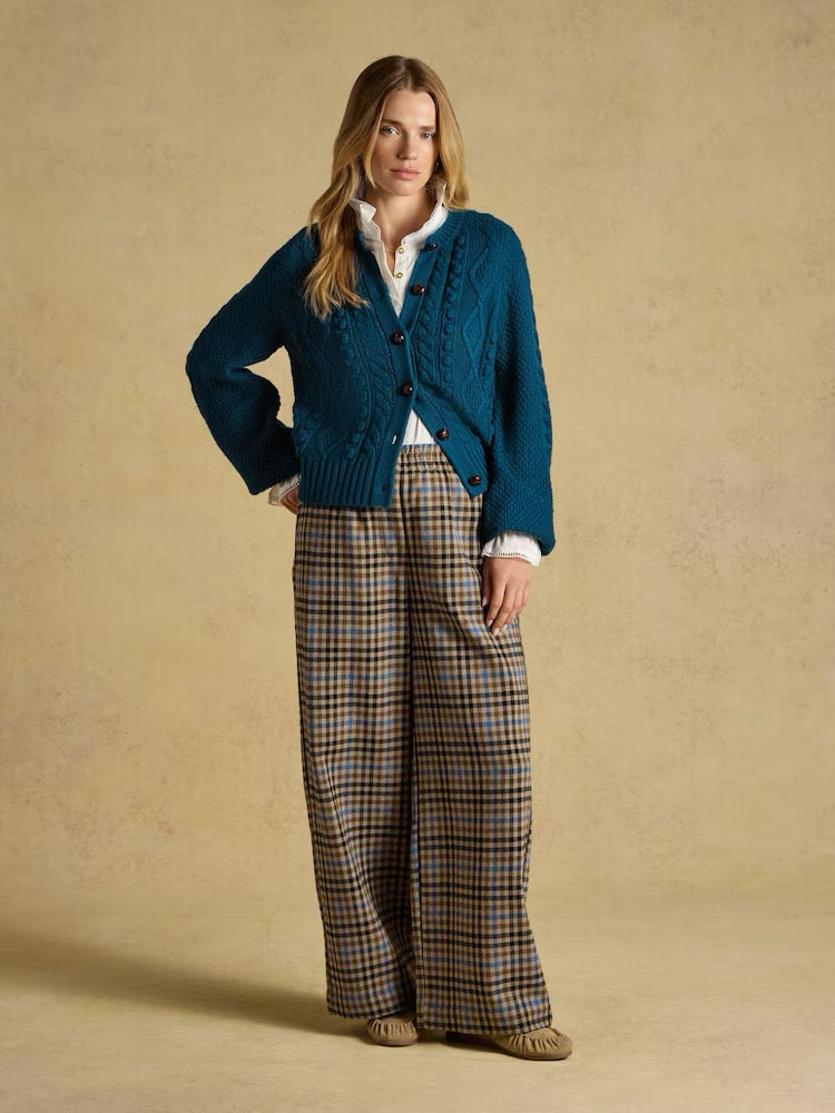 Joules Rafferty Petrol Cable Knit Crew Neck Cardigan