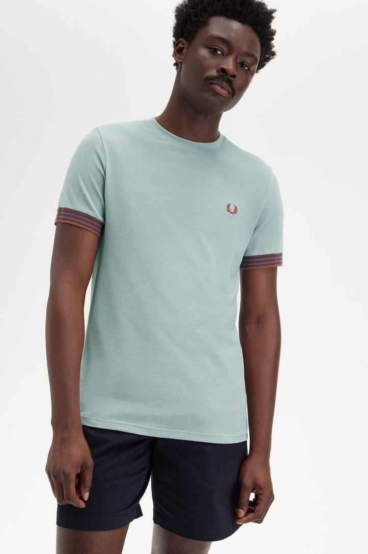 Fred Perry Striped Cuff T-Shirt - Silver Blue