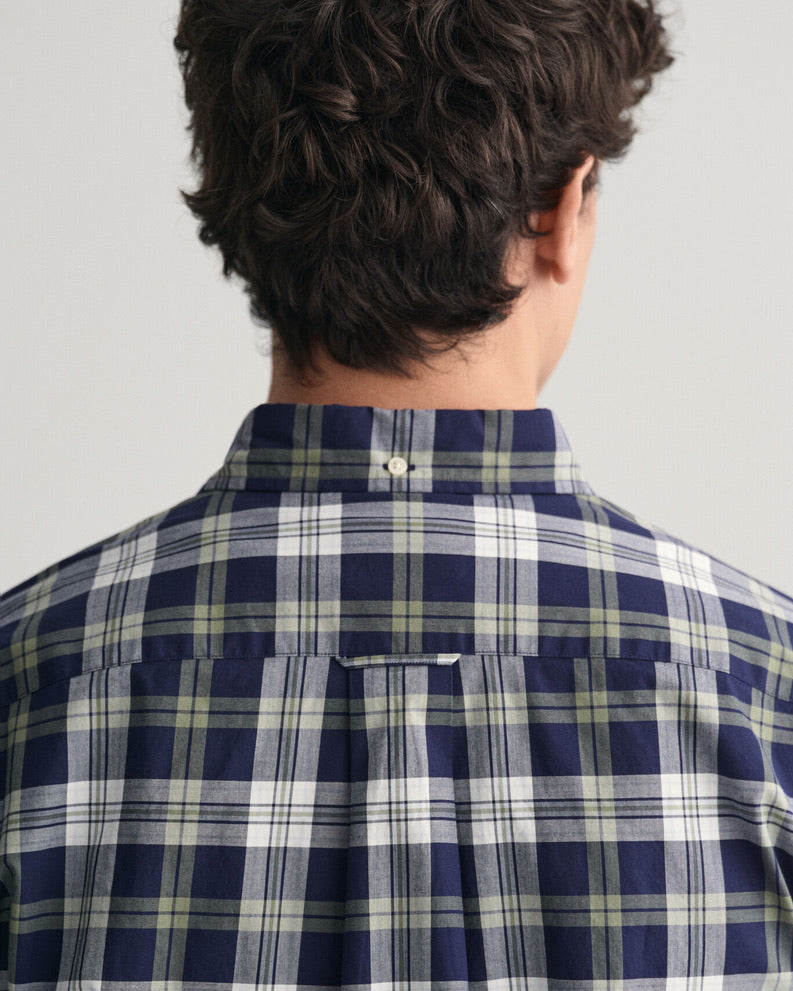 Gant Reg Poplin Check Short Sleeved Shirt - Classic Blue
