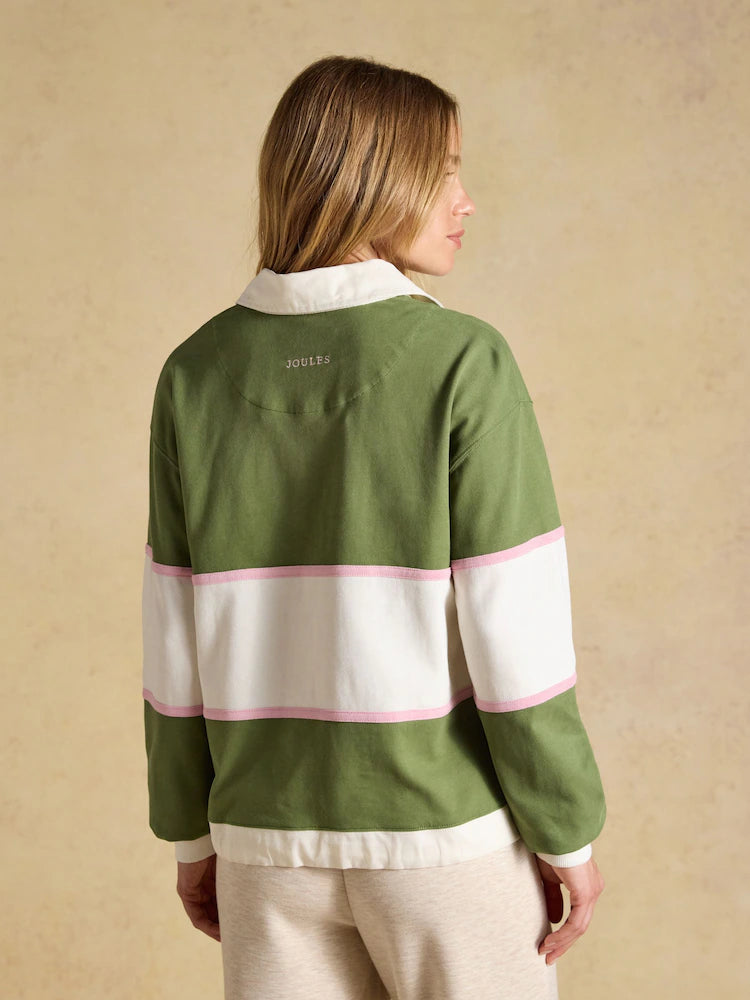 Joules Green Striped Long Sleeve Cotton Collared Rugby Deckshirt