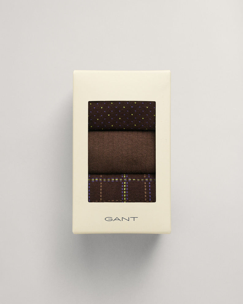 Gant Check Socks 3 Pack Gift Box - Rich Brown