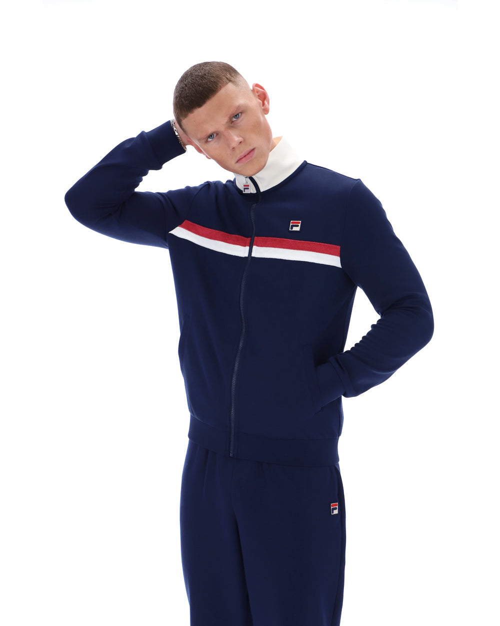 FILA Enrico Track Jacket with Terry Stripes - Fila Navy/Gardenia