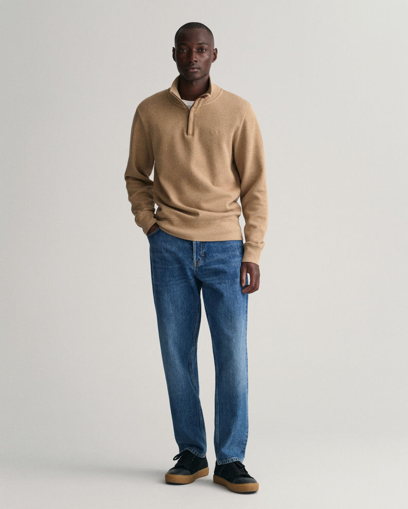 Gant Sacker Rib Half Zip - Khaki Melange