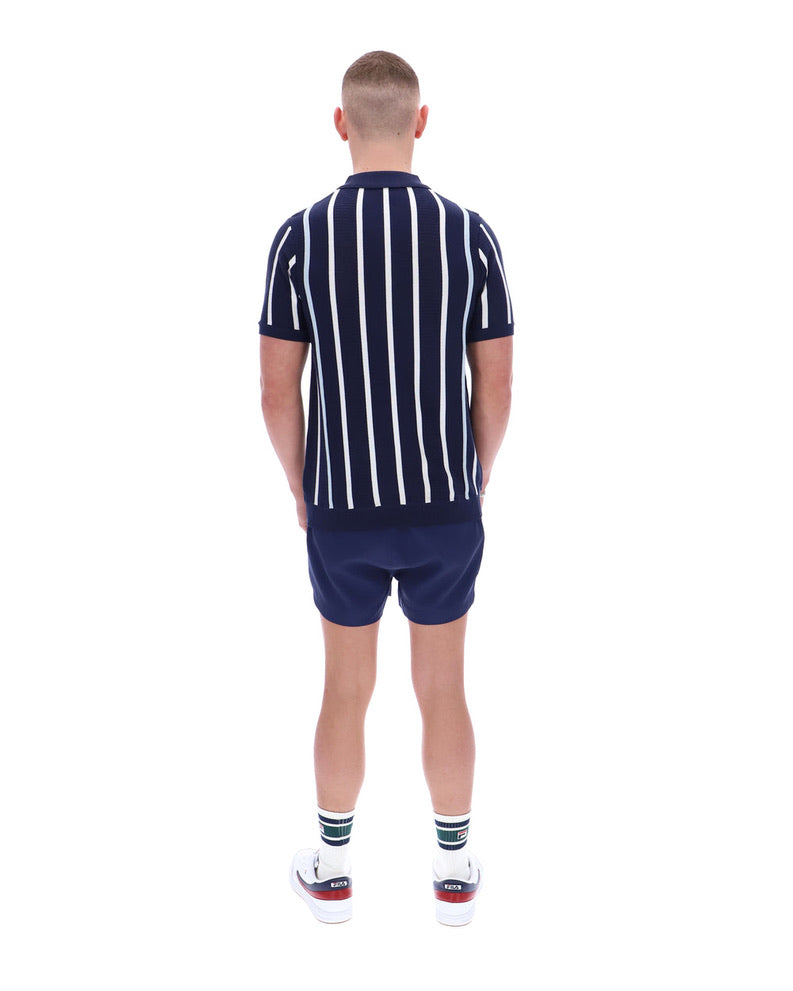 FILA Giorgio Crochet Patchwork Knitted Polo with Zip - Fila Navy
