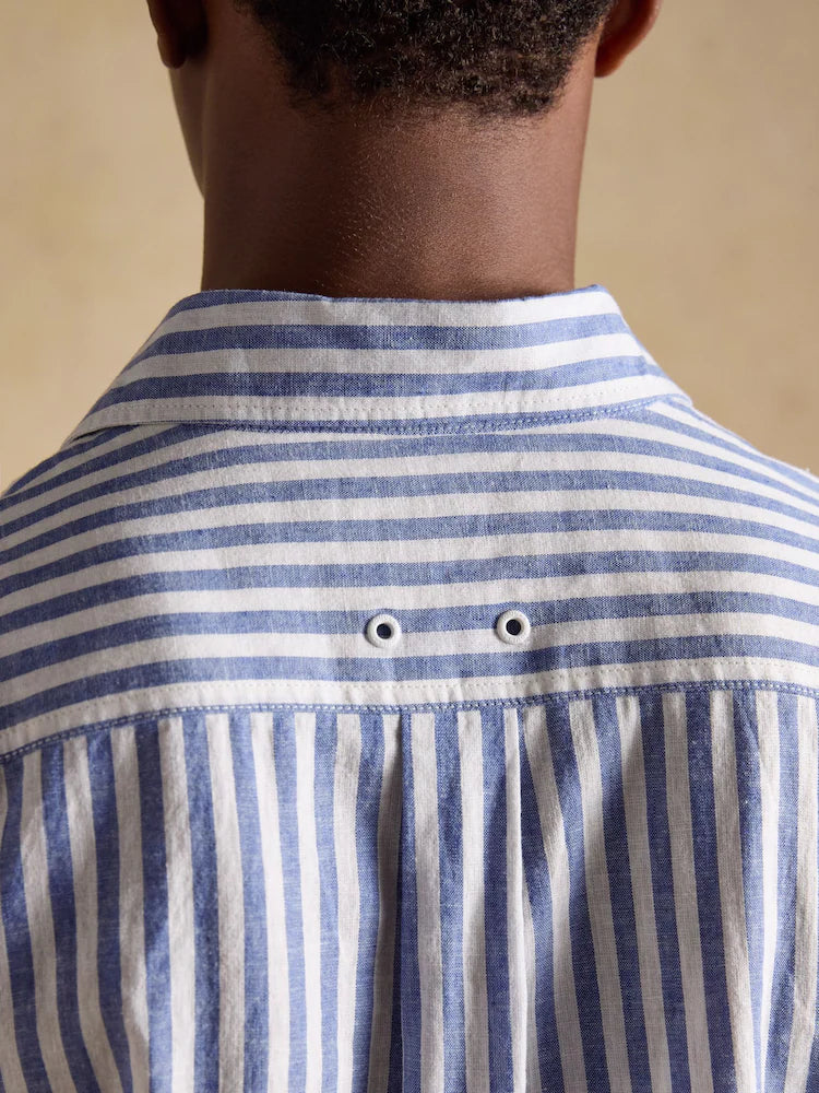 Joules Blue & White Striped Linen Blend Long Sleeve Shirt