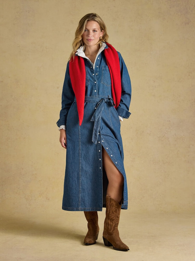 Joules Denim Blue Tie Waist Shirt Dress