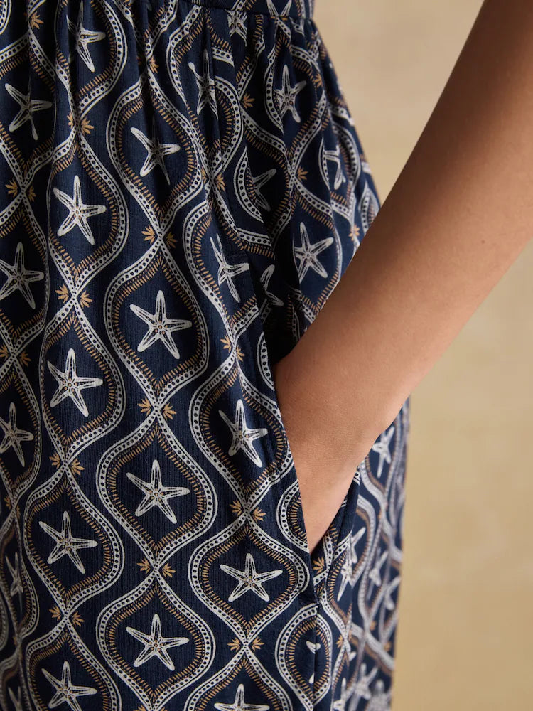 Joules Nia Navy Short Sleeve Jersey Midi Dress