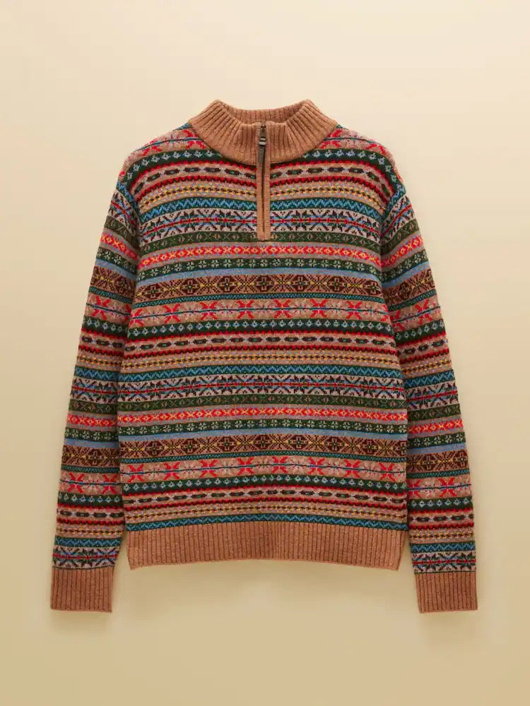Joules Multi Wool Rich Fair Isle Quarter Zip Jumper