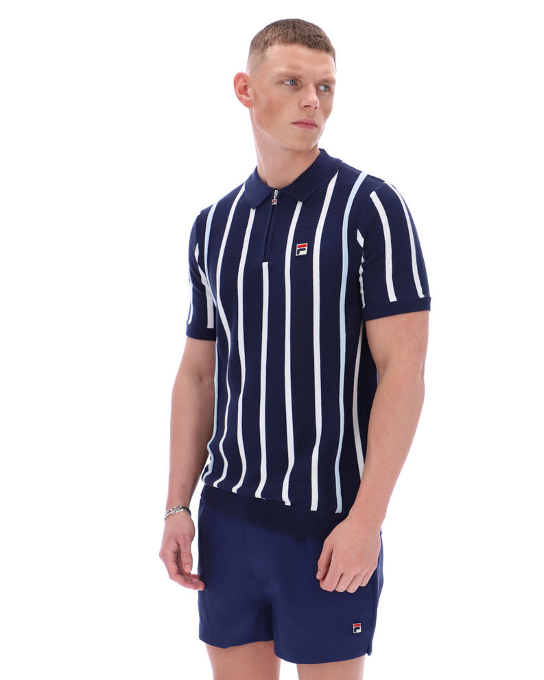 FILA Giorgio Crochet Patchwork Knitted Polo with Zip - Fila Navy