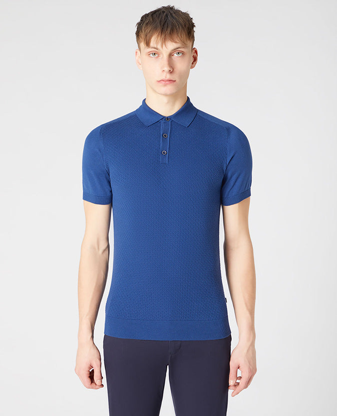 Remus Uomo Knitted Short Sleeved Polo Shirt - Blue