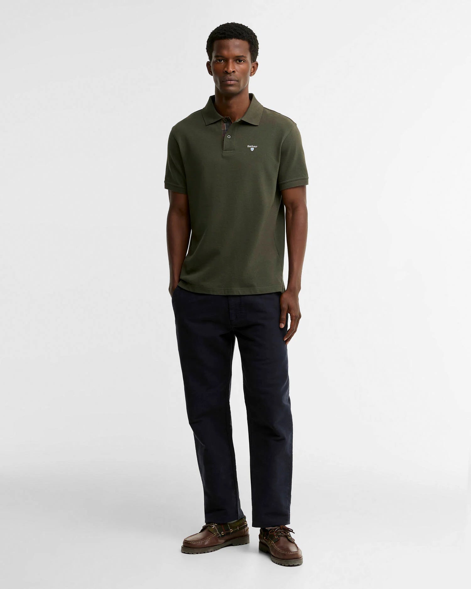 Barbour Reg Fit Tartan Pique Polo Shirt - Forest Green