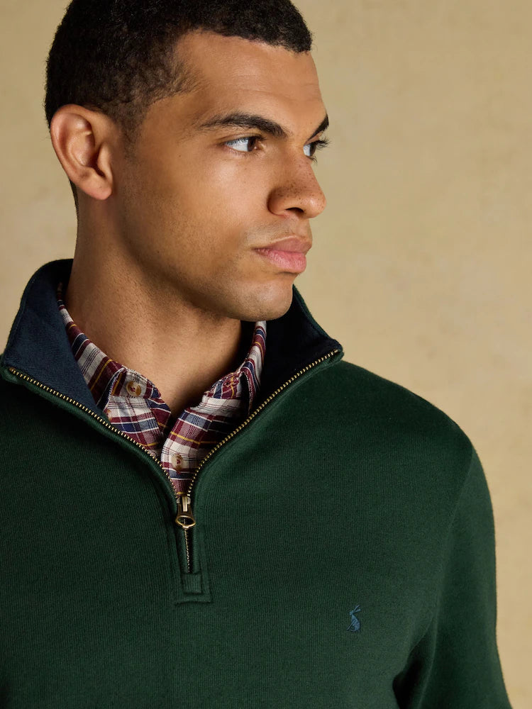 Joules Alistair Cosy Dark Green French Ribbed Knit Sweatshirt