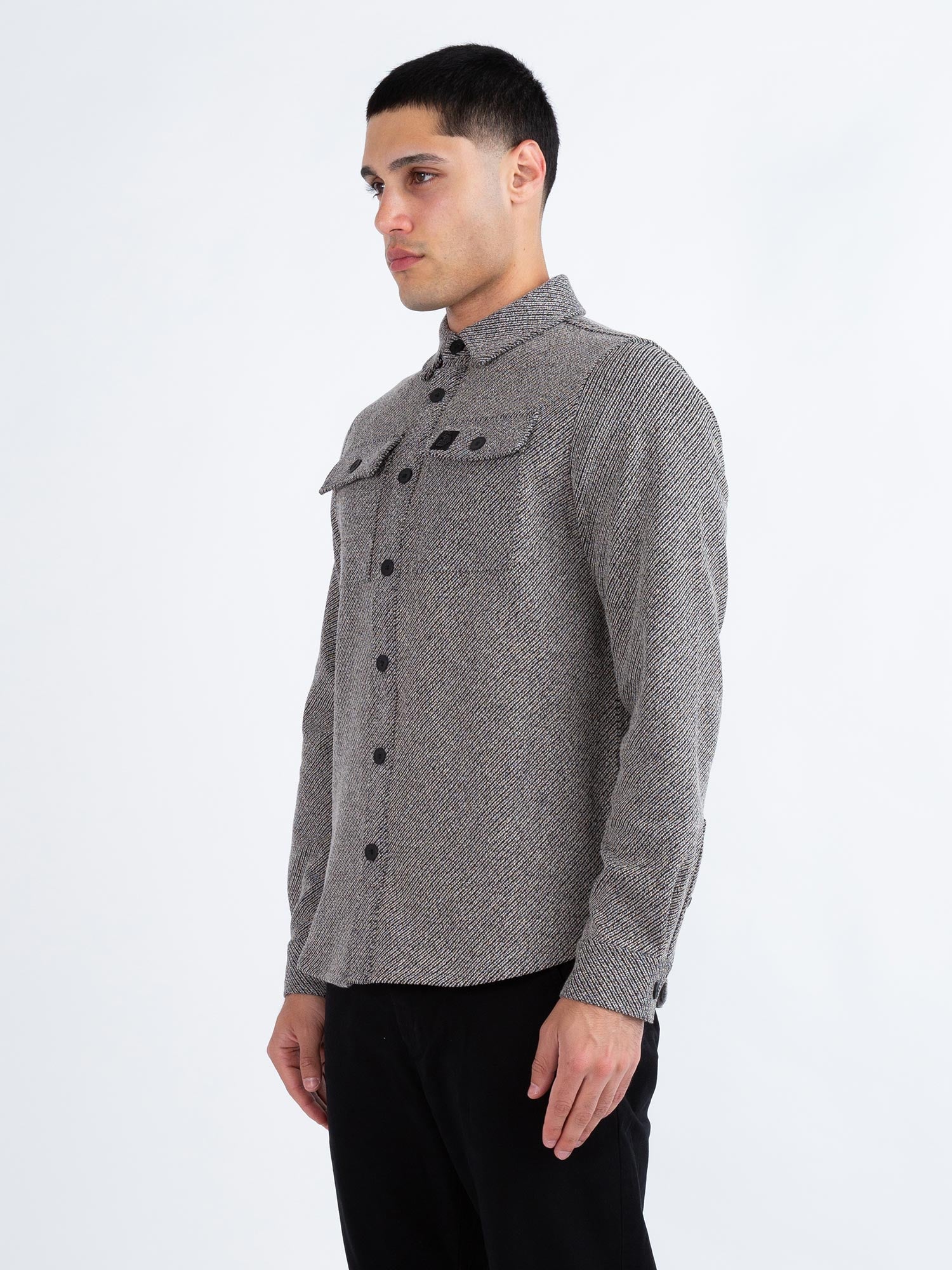 Luke Haines Long Sleeved Overshirt - Black/ White