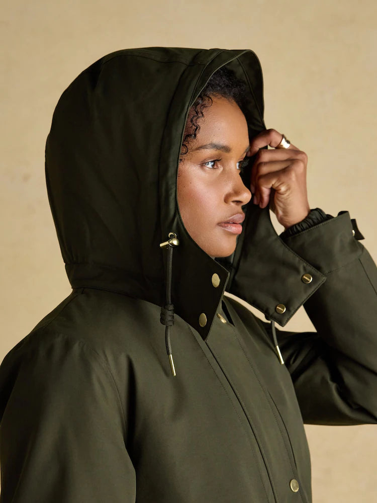 Joules Warmwell Green Waterproof Fleece Lined Raincoat with Hood