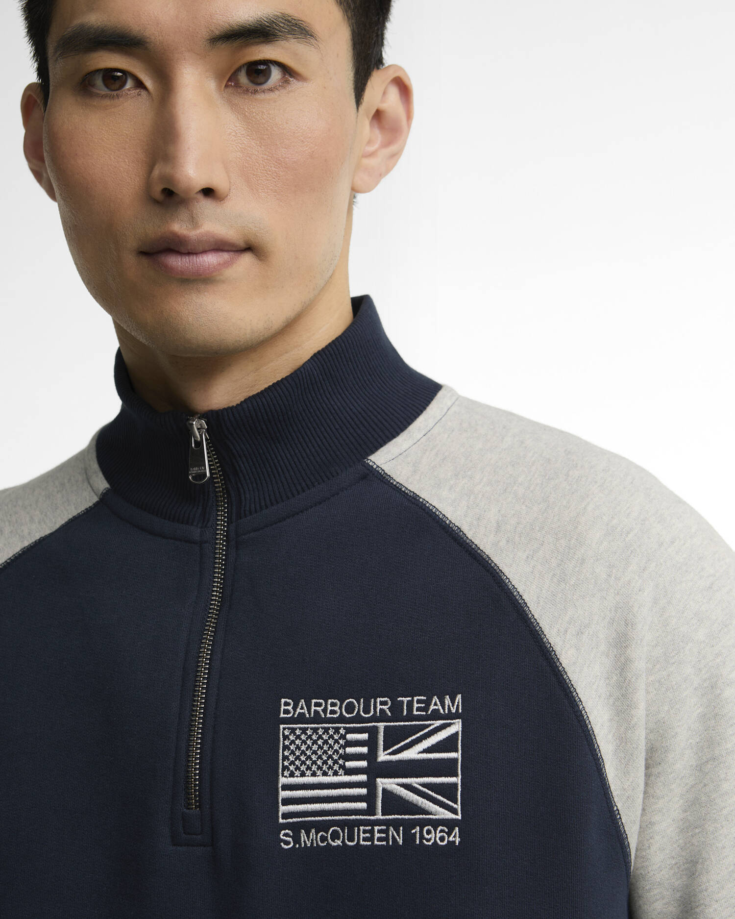 Barbour International SMQ Crew Kenny Half Zip Sweatshirt - Navy/Grey Marl