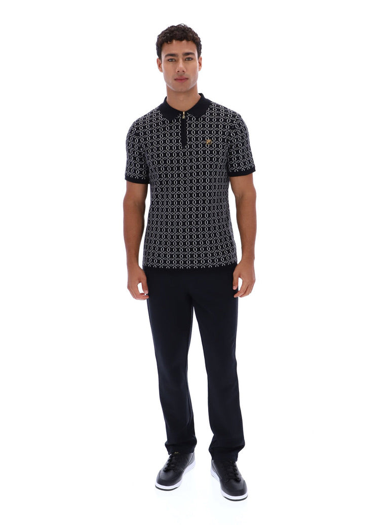 Fila Jackson Jacquard Knitted Zip Polo Shirt - Black