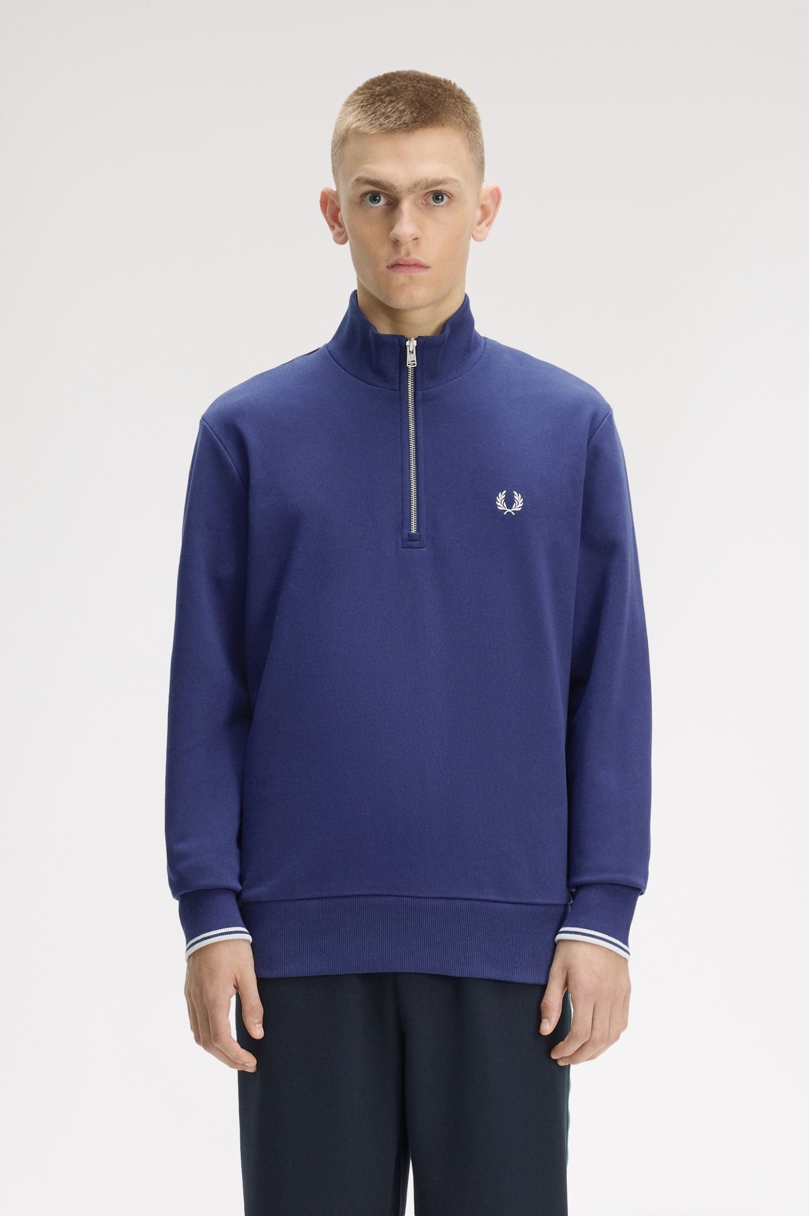 FRED PERRY ネイビー ジャージ UK-Ssize Fred Perry Half Zip Sweatshirt - French Blue | Spiders Whitby
