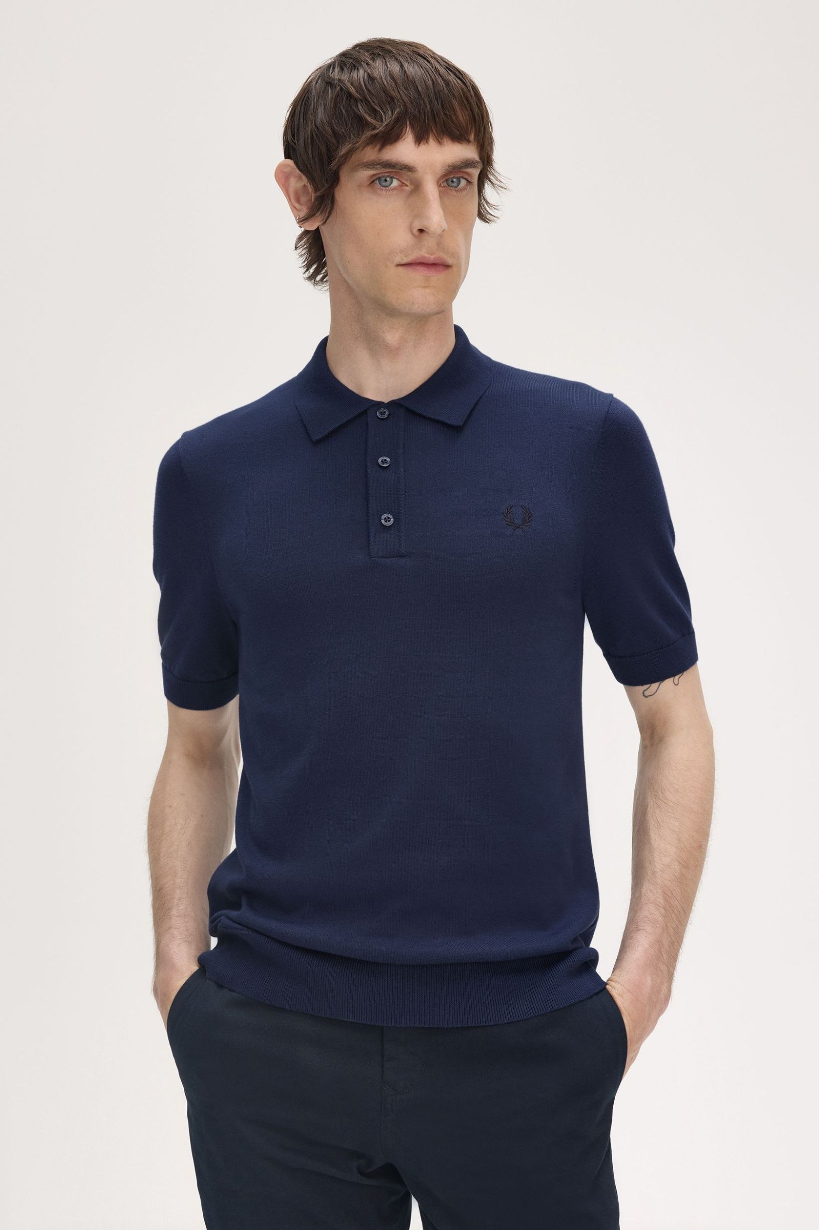 Fred Perry Cotton Knitted Shirt - Tennis Blue