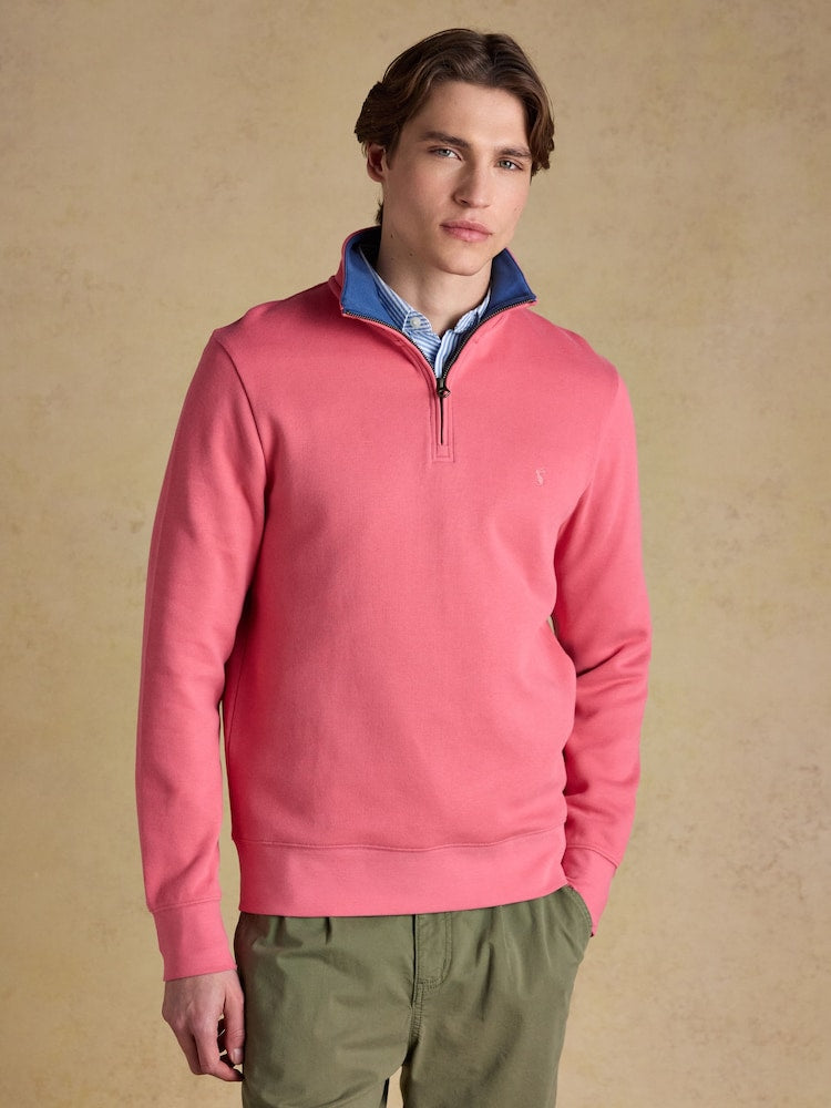 Joules Alistair Pink French Ribbed Quarter Zip Sweatshirt