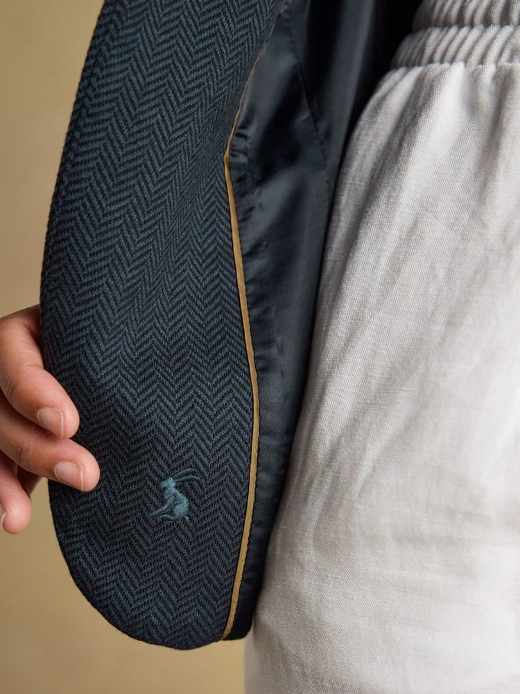 Joules Albury Navy Herringbone Jersey Tweed Blazer