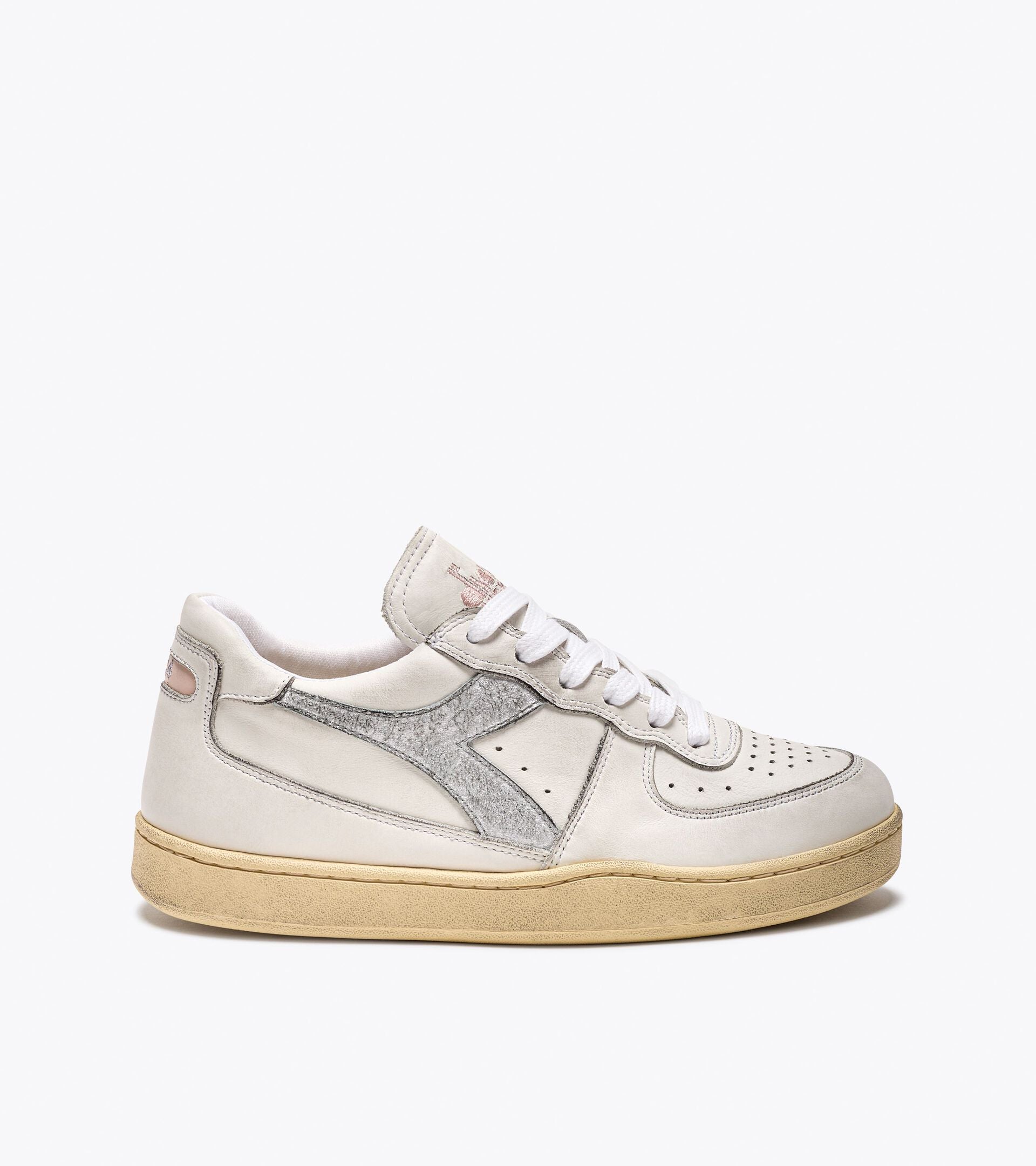 Diadora MI Basket Low Silver Heritage Trainers Womens - White/Silver