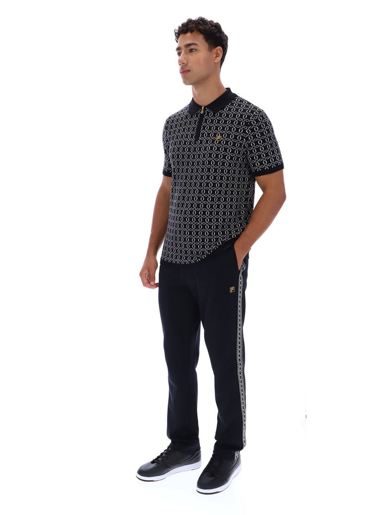 Fila Jackson Jacquard Knitted Zip Polo Shirt - Black