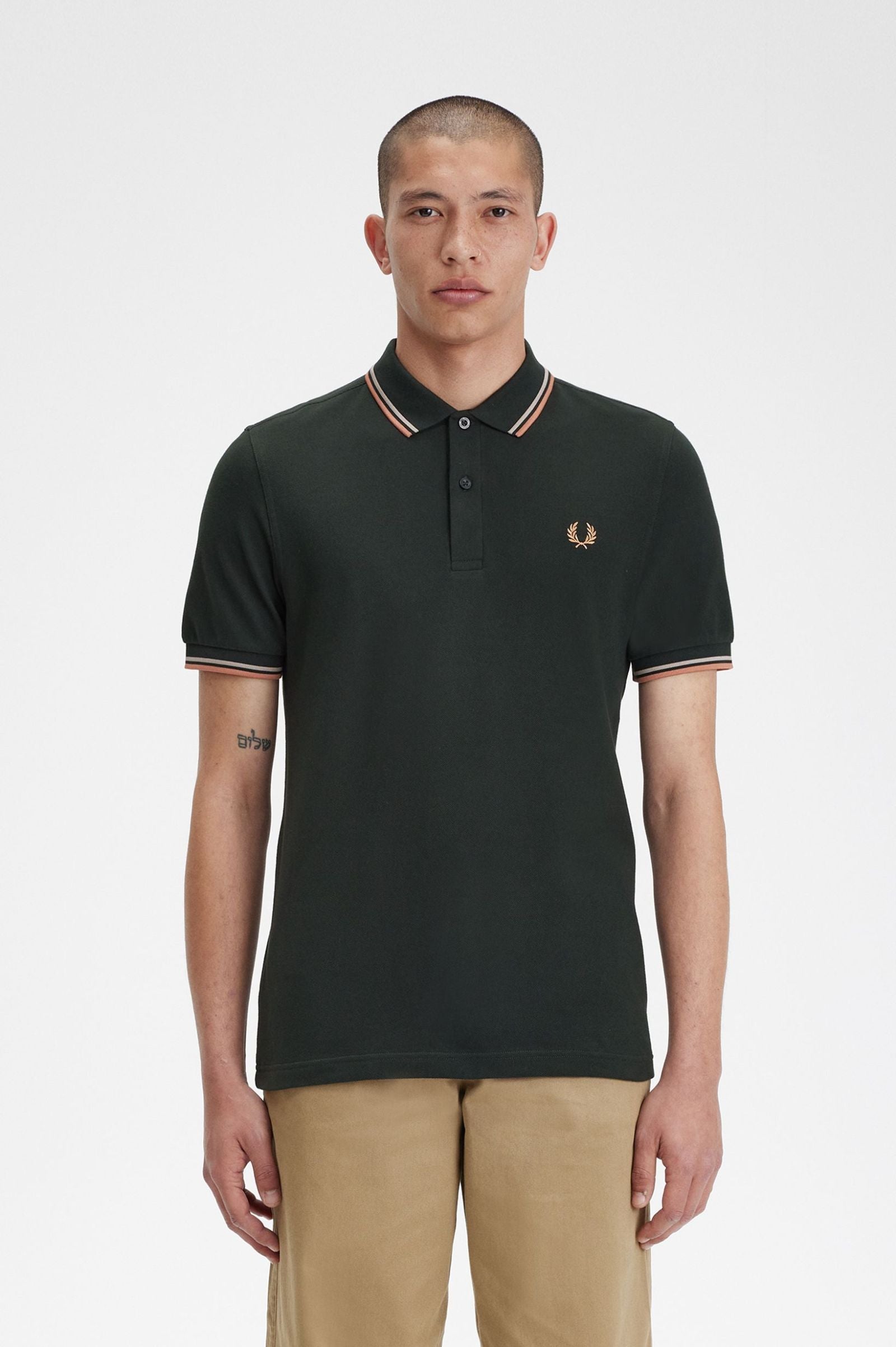 Fred Perry Twin Tipped Polo Shirt - Night Green/Light Rust