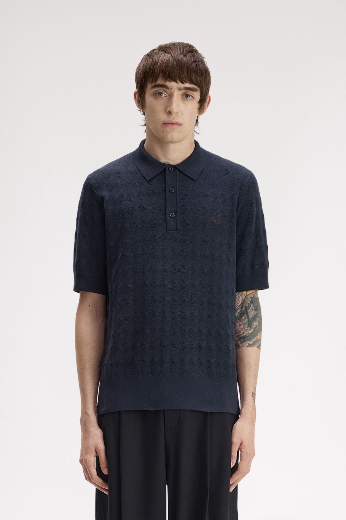 Fred Perry Pointelle Knitted Shirt - Navy