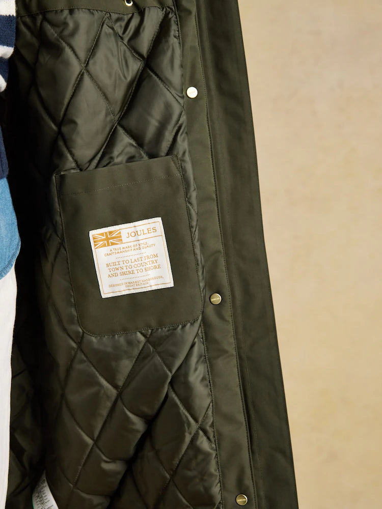 Joules Warmwell Green Waterproof Fleece Lined Raincoat with Hood