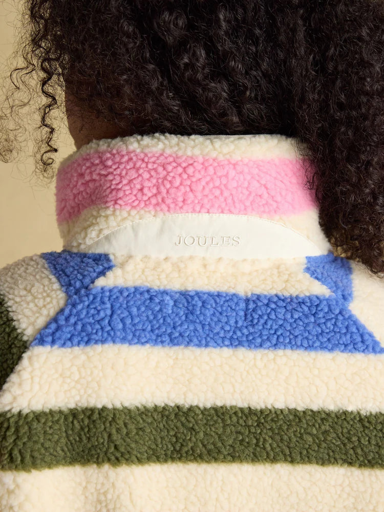 Joules Cream Multi Bright Striped Borg Fleece Jacket