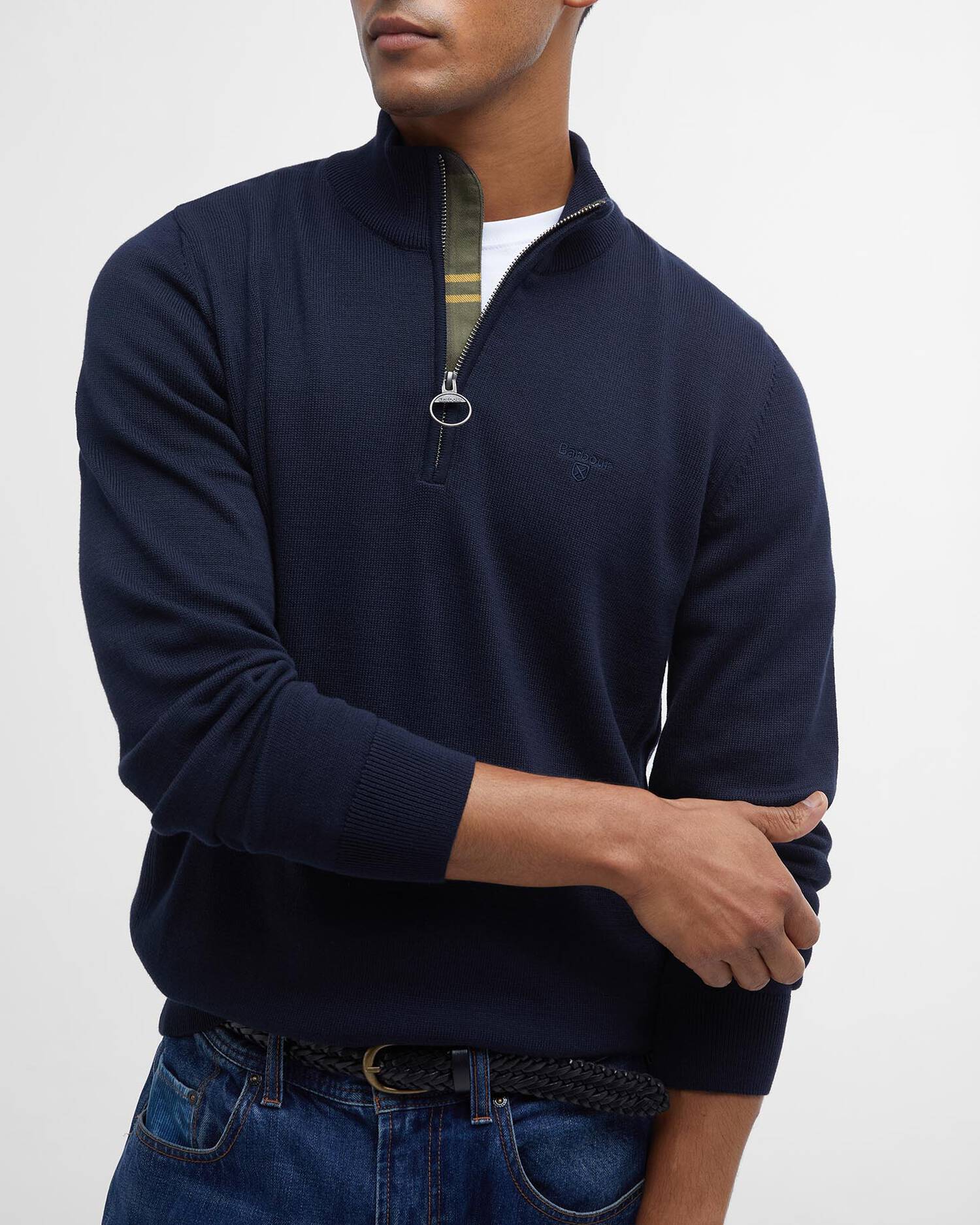 Barbour Cotton Half Zip Knitted Jumper - Navy