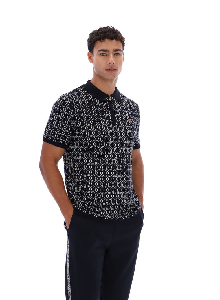 Fila Jackson Jacquard Knitted Zip Polo Shirt - Black
