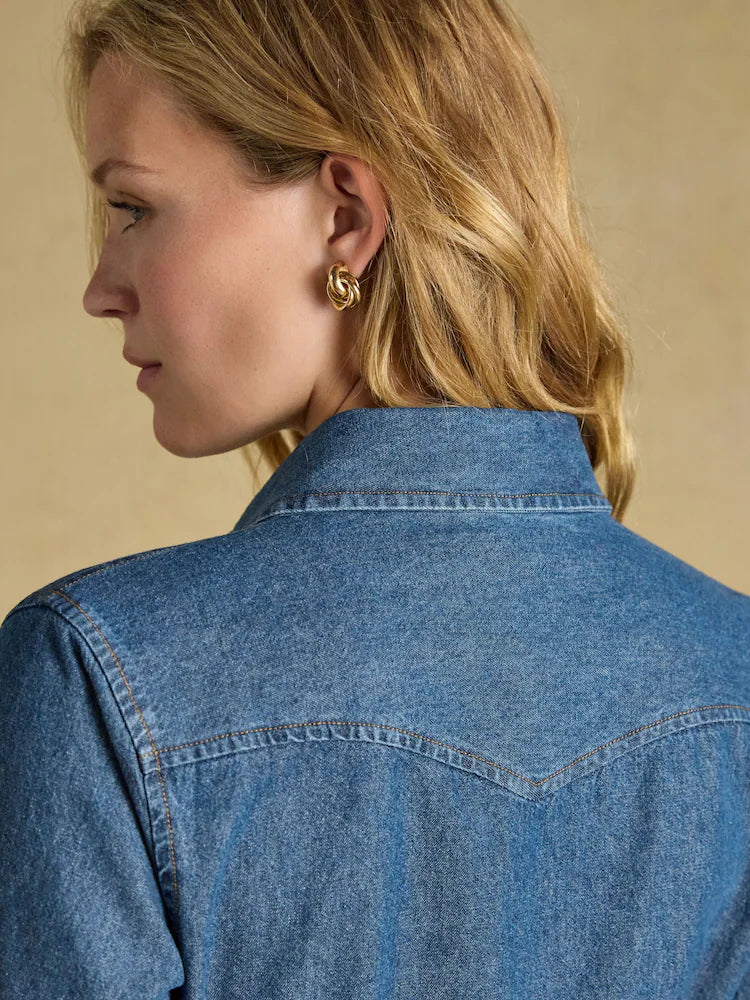 Joules Denim Blue Tie Waist Shirt Dress