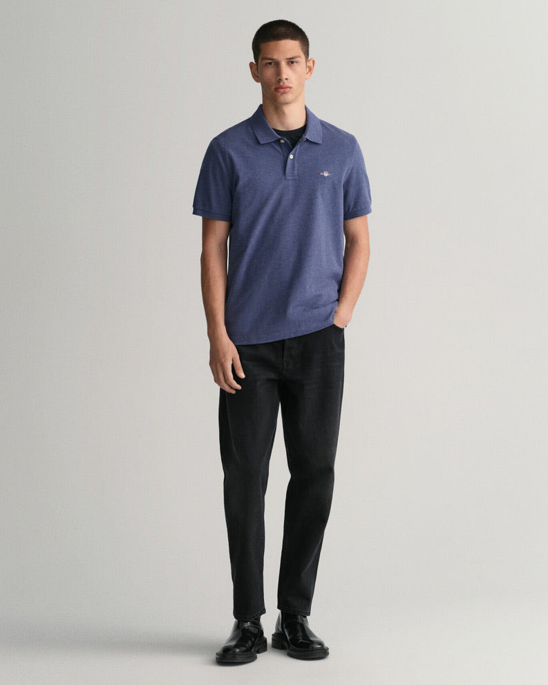 Gant Regular Fit Shield SS Pique Polo Shirt - Dark Jeans Blue Melange