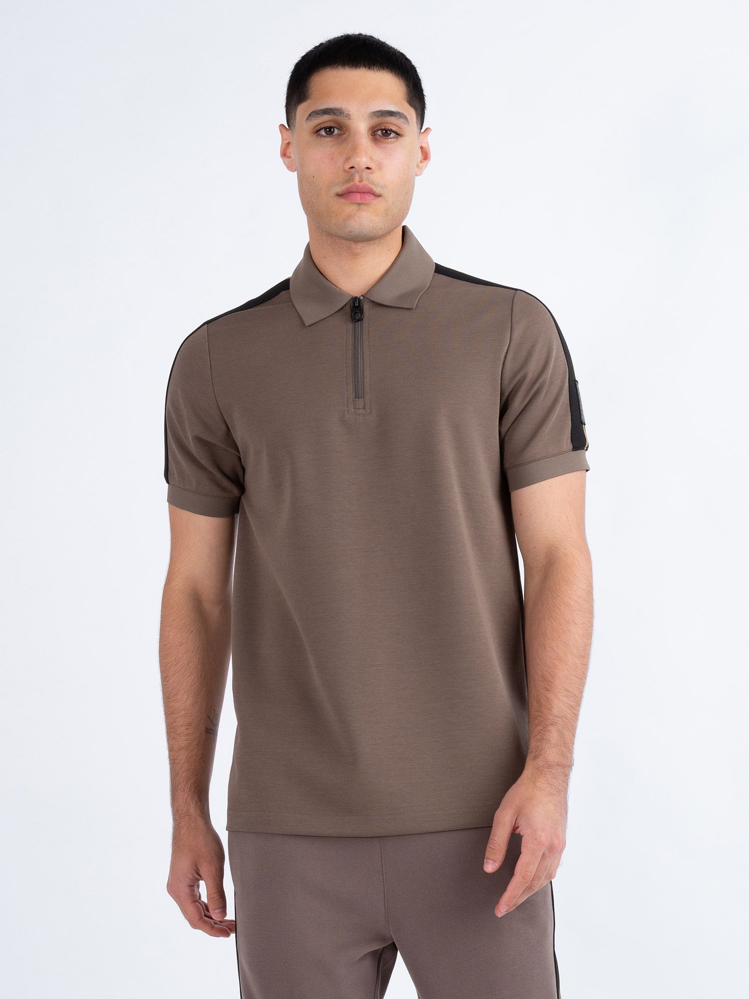 Luke Caltech Tape Detail Polo Shirt - Mushroom