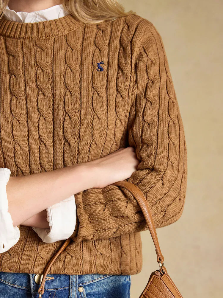 Joules Camel Classic Crew Neck Cotton Cable Knit Jumper