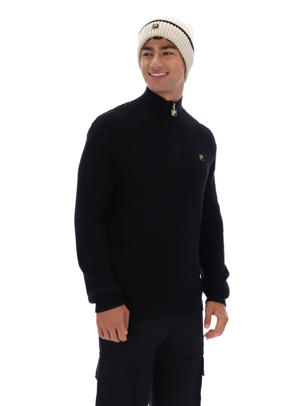 Fila Stevie 1/4 Zip Funnel Neck Textured Knit - Black