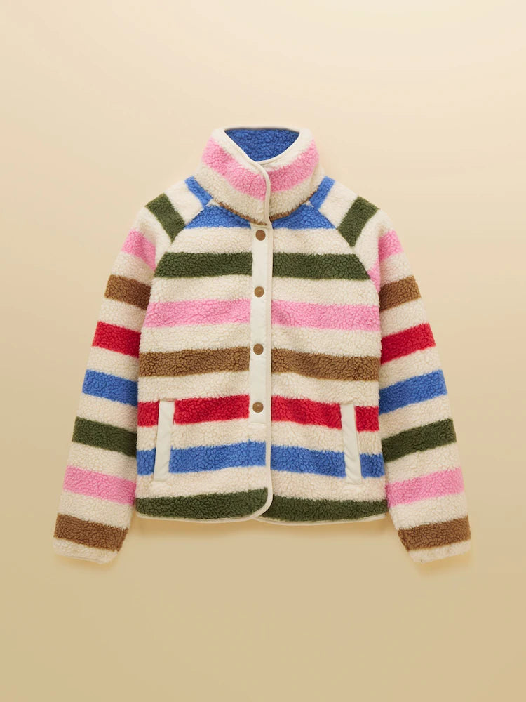 Joules Cream Multi Bright Striped Borg Fleece Jacket