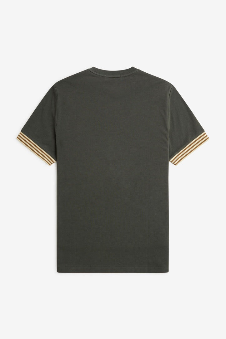 Fred Perry Striped Cuff T-Shirt - Field Green