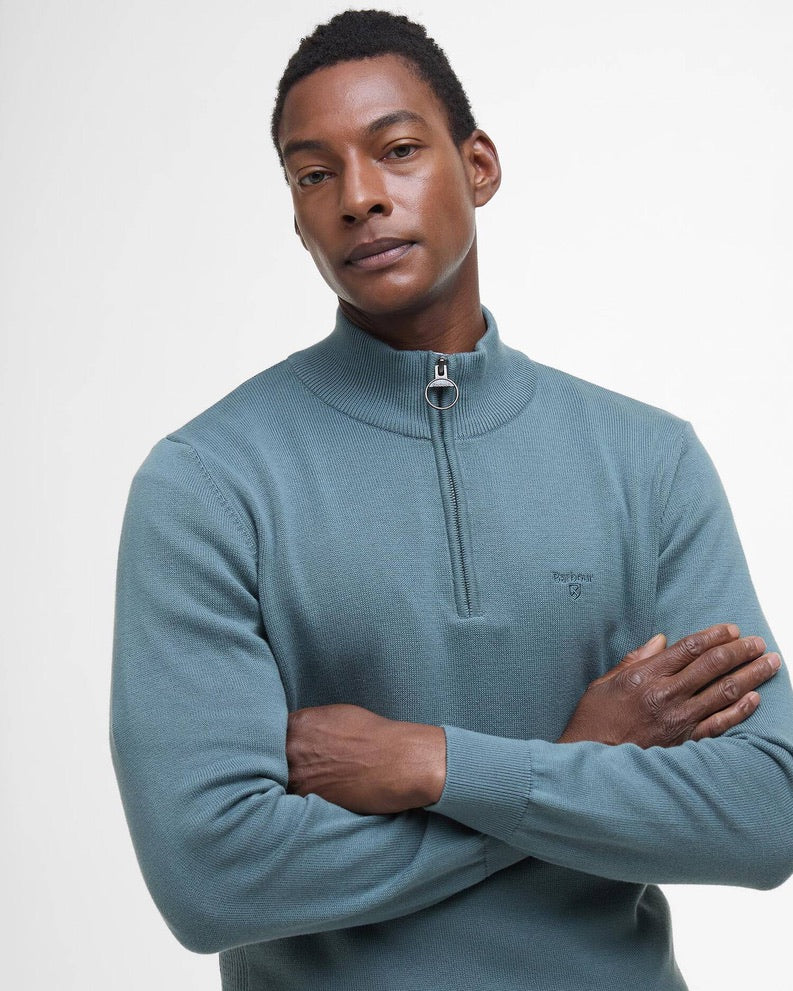 Barbour Cotton Half Zip Knitted Jumper - Vintage Teal