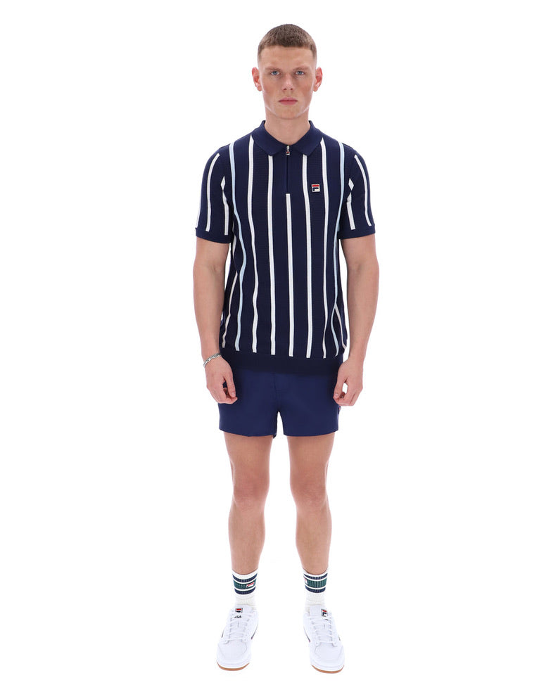 FILA Giorgio Crochet Patchwork Knitted Polo with Zip - Fila Navy