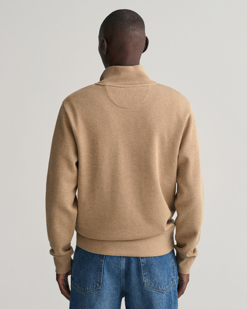 Gant Sacker Rib Half Zip - Khaki Melange